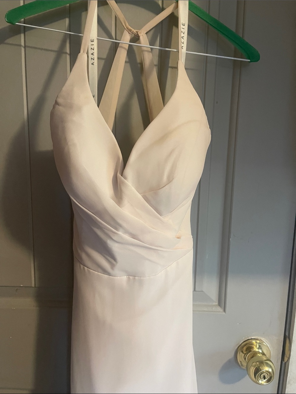 Azazie Alabaster Maxi Stretch Satin Dress - Cream - Picture 2 of 2
